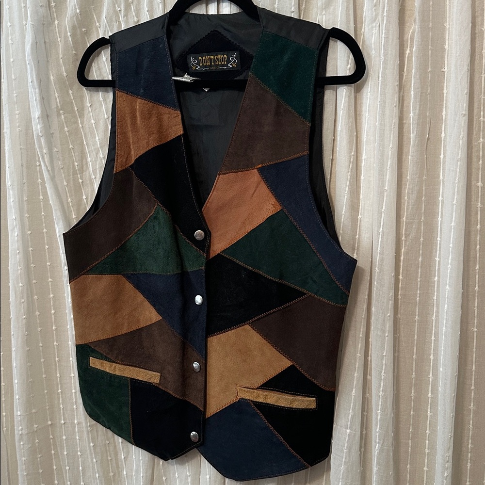 Patchwork Suede Vest With Snap Button Closure - image 4